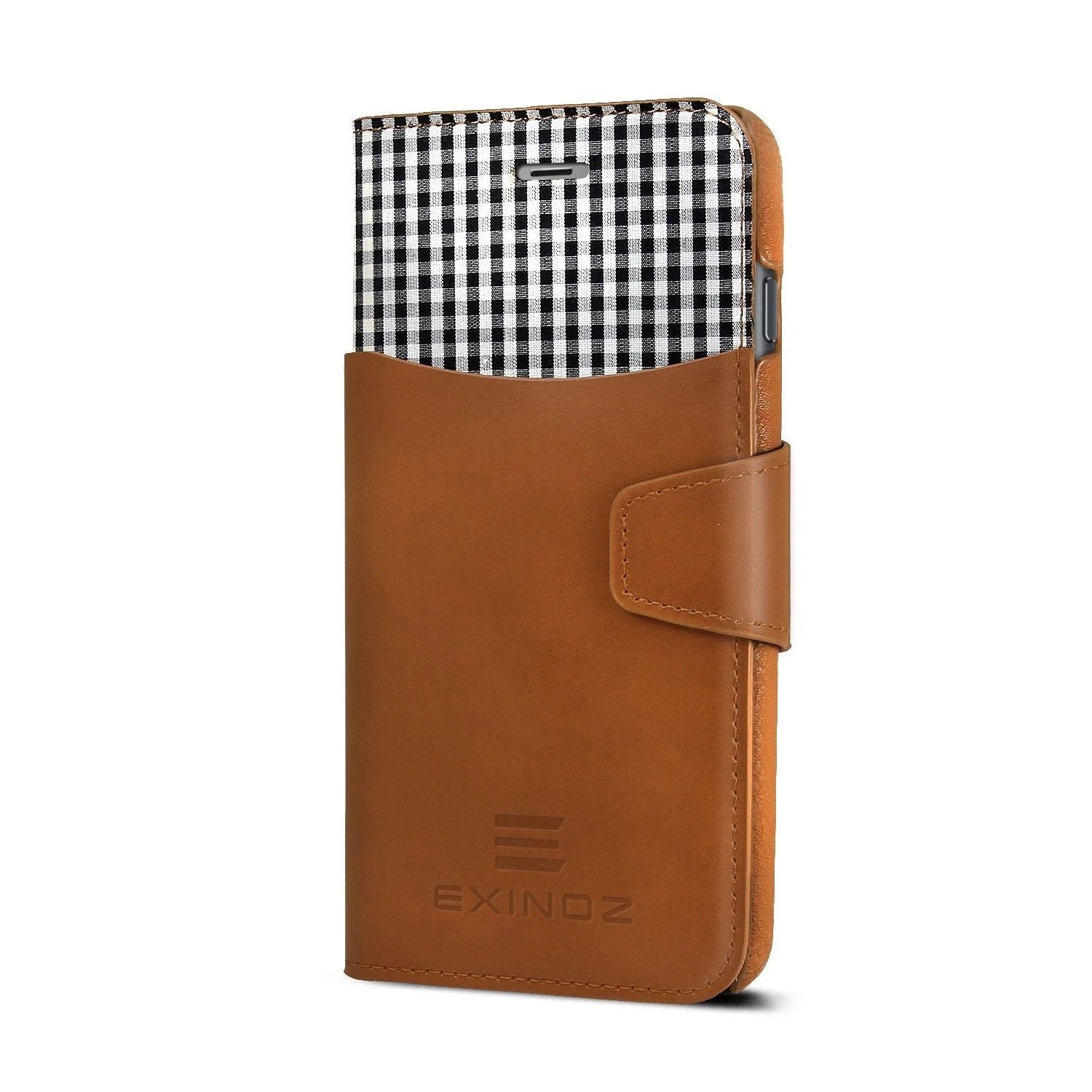 Exinoz iPhone 6S Plus Case, 100% Genuine Leather Wallet Case [BROWN] - For Apple iPhone 6 Plus and iPhone 6S Plus 5.5" Devices - Exinoz
