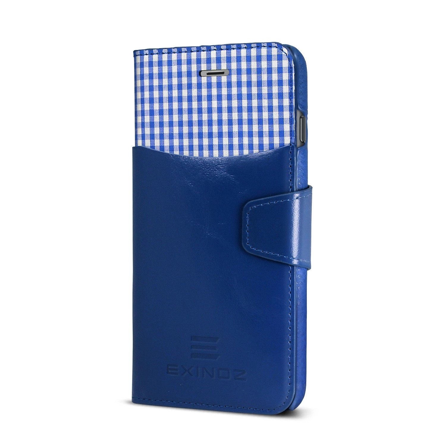 Exinoz iPhone 6S Plus Case, 100% Genuine Leather Wallet Case [BLUE] - For Apple iPhone 6 Plus and iPhone 6S Plus 5.5" Devices - Exinoz