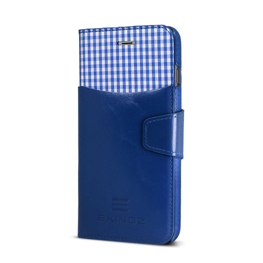 Exinoz iPhone 6S Plus Case, 100% Genuine Leather Wallet Case [BLUE] - For Apple iPhone 6 Plus and iPhone 6S Plus 5.5" Devices - Exinoz