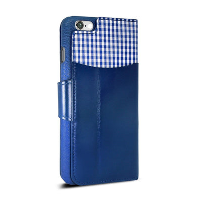Exinoz iPhone 6S Plus Case, 100% Genuine Leather Wallet Case [BLUE] - For Apple iPhone 6 Plus and iPhone 6S Plus 5.5" Devices - Exinoz