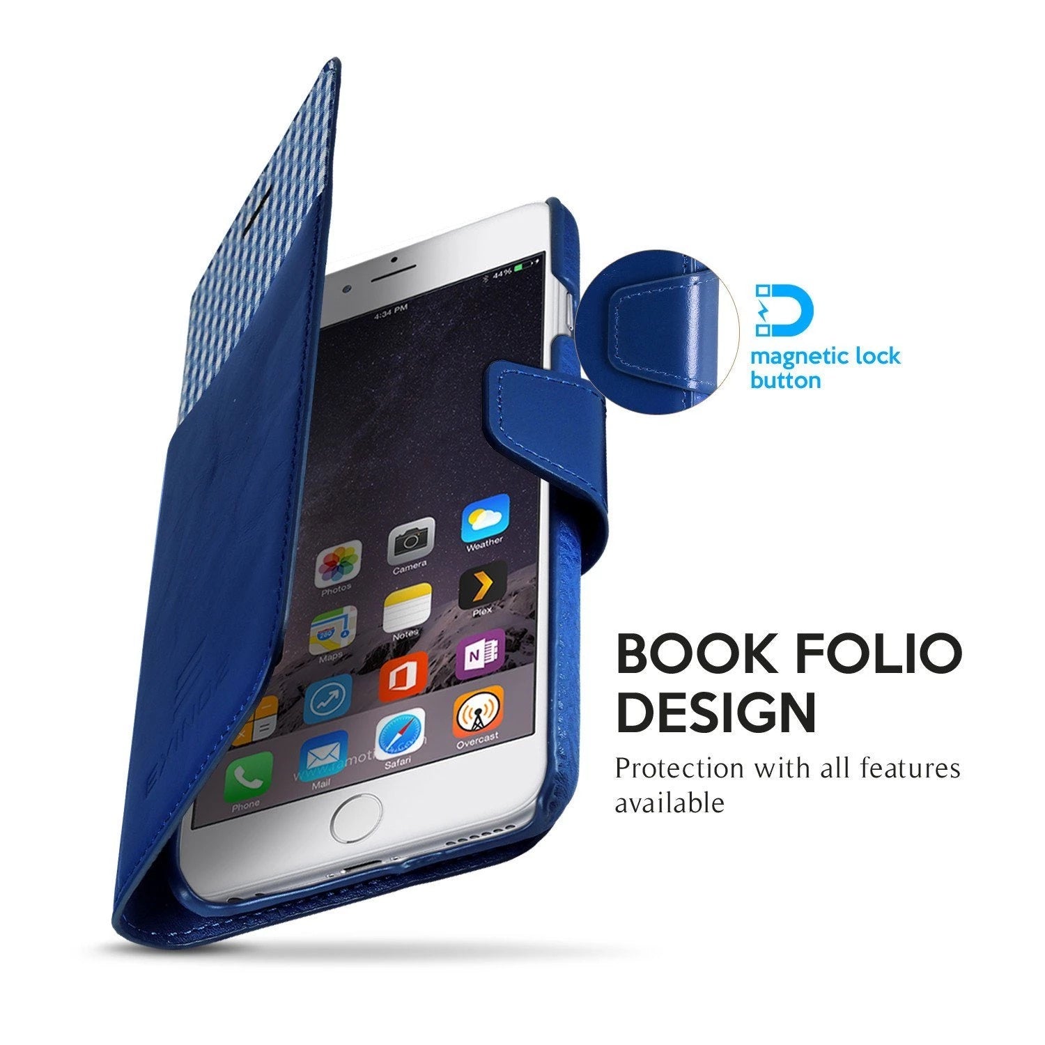 Exinoz iPhone 6S Plus Case, 100% Genuine Leather Wallet Case [BLUE] - For Apple iPhone 6 Plus and iPhone 6S Plus 5.5" Devices - Exinoz