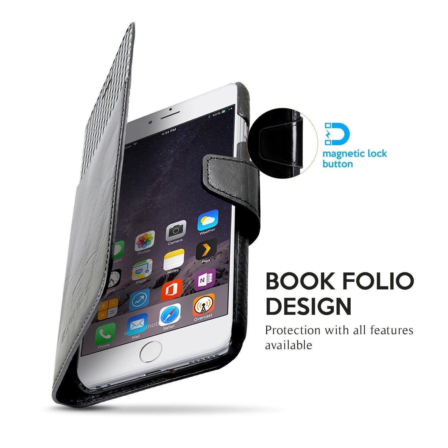 Exinoz iPhone 6S Plus Case, 100% Genuine Leather Wallet Case [BLACK] - For Apple iPhone 6 Plus and iPhone 6S Plus 5.5" Devices - Exinoz