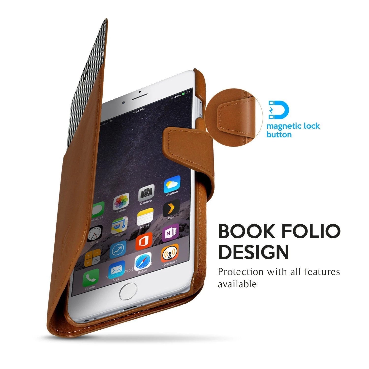 Exinoz iPhone 6S Plus Case, 100% Genuine Leather Wallet Case [BROWN] - For Apple iPhone 6 Plus and iPhone 6S Plus 5.5" Devices - Exinoz