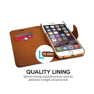 Exinoz iPhone 6S Plus Case, 100% Genuine Leather Wallet Case [BROWN] - For Apple iPhone 6 Plus and iPhone 6S Plus 5.5" Devices - Exinoz