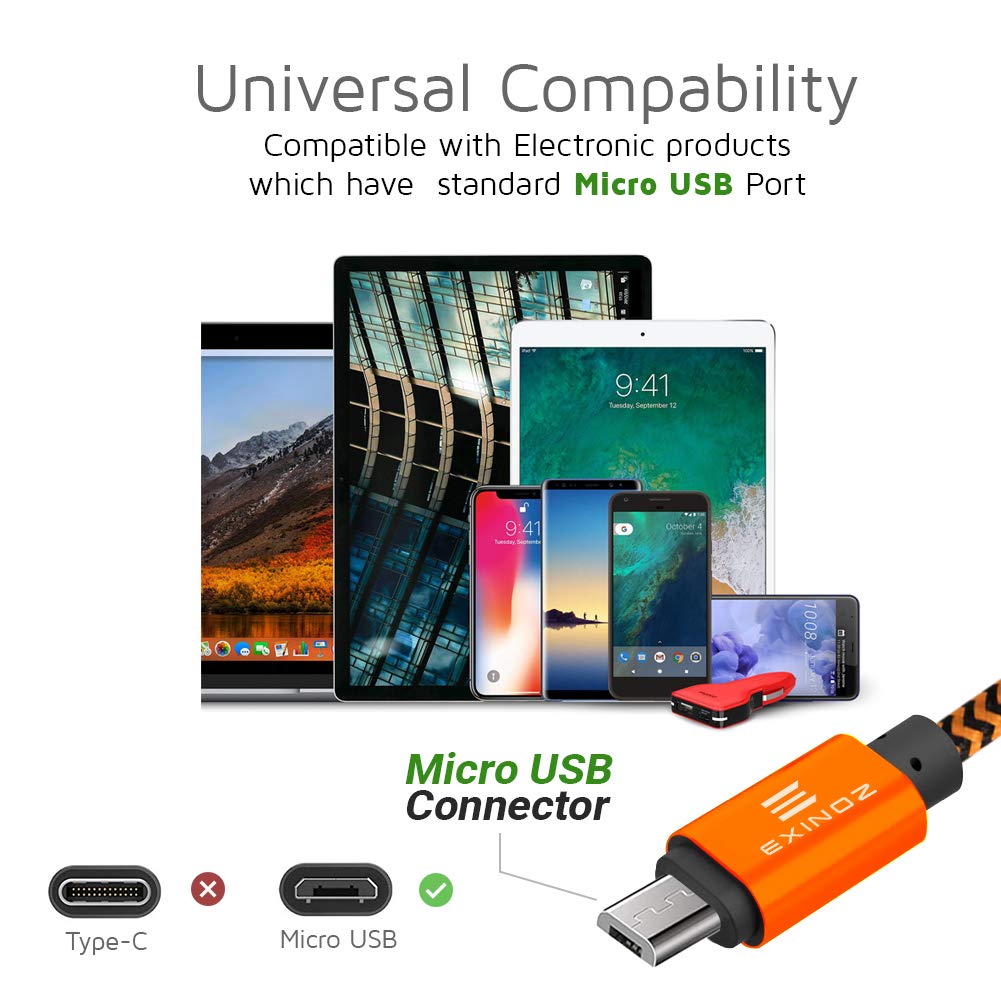 8inch Braided Micro USB Cable - Exinoz