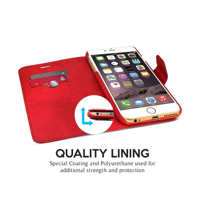 Exinoz iPhone 6S Plus Case, 100% Genuine Leather Wallet Case [RED] - For Apple iPhone 6 Plus and iPhone 6S Plus 5.5" Devices - Exinoz