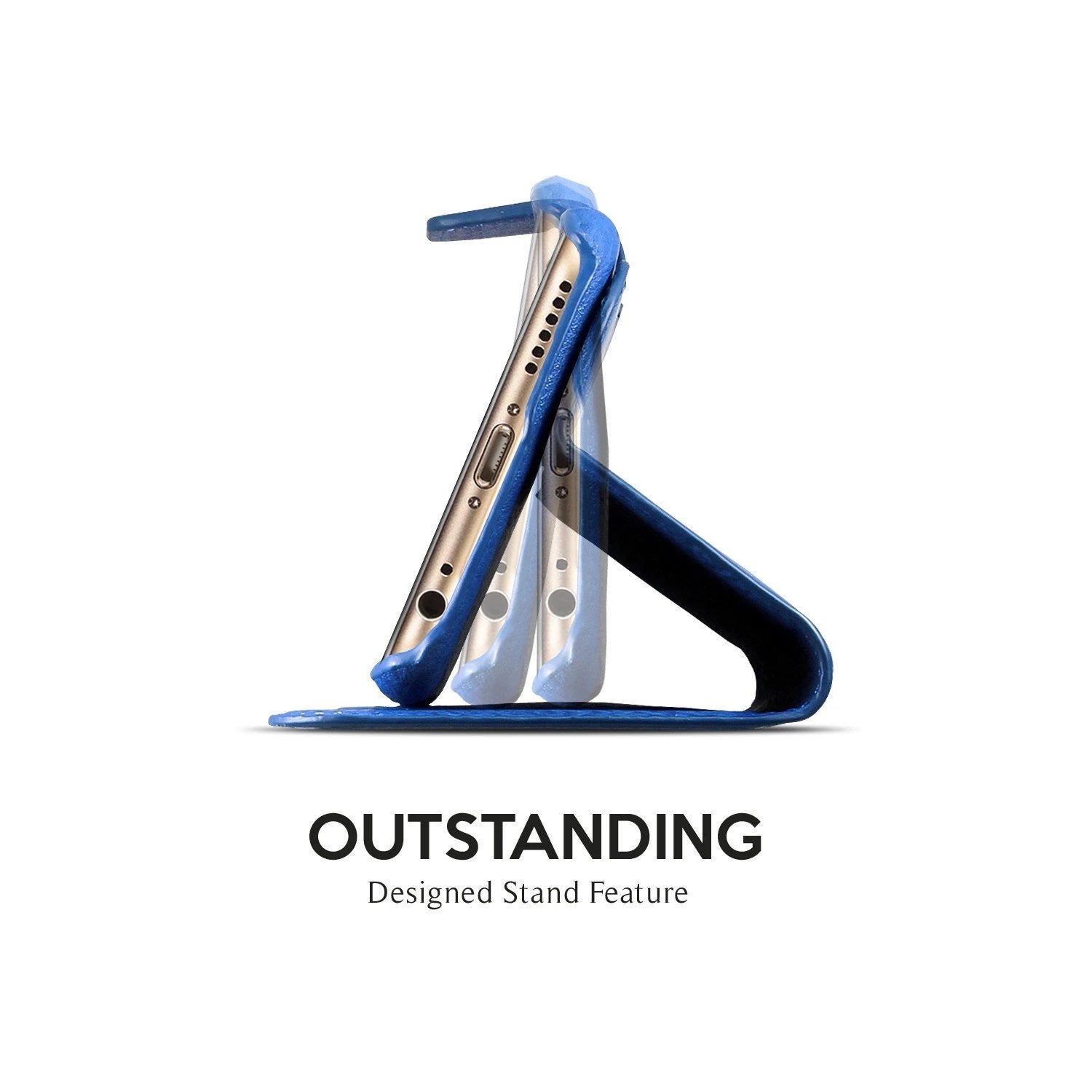 Exinoz iPhone 6S Plus Case, 100% Genuine Leather Wallet Case [BLUE] - For Apple iPhone 6 Plus and iPhone 6S Plus 5.5" Devices - Exinoz