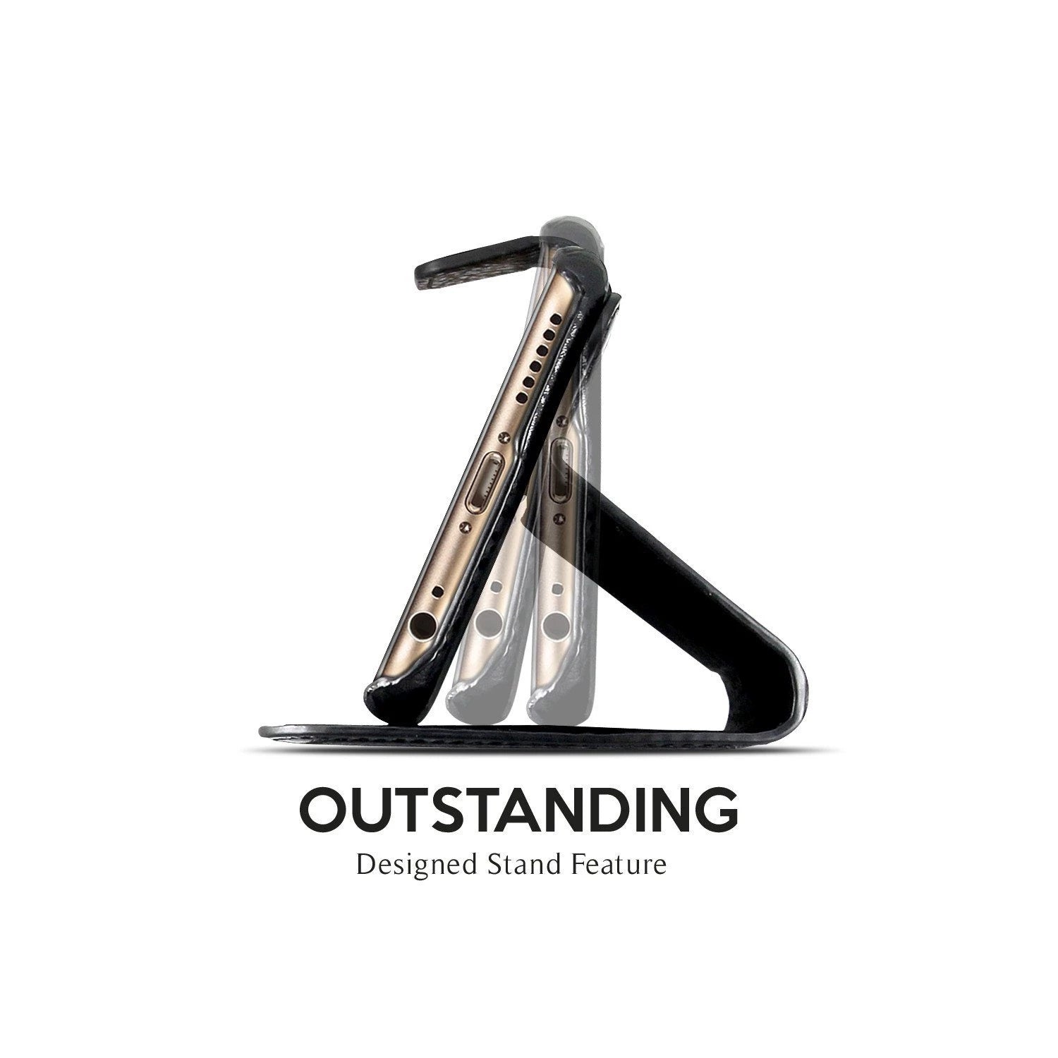 Exinoz iPhone 6S Plus Case, 100% Genuine Leather Wallet Case [BLACK] - For Apple iPhone 6 Plus and iPhone 6S Plus 5.5" Devices - Exinoz