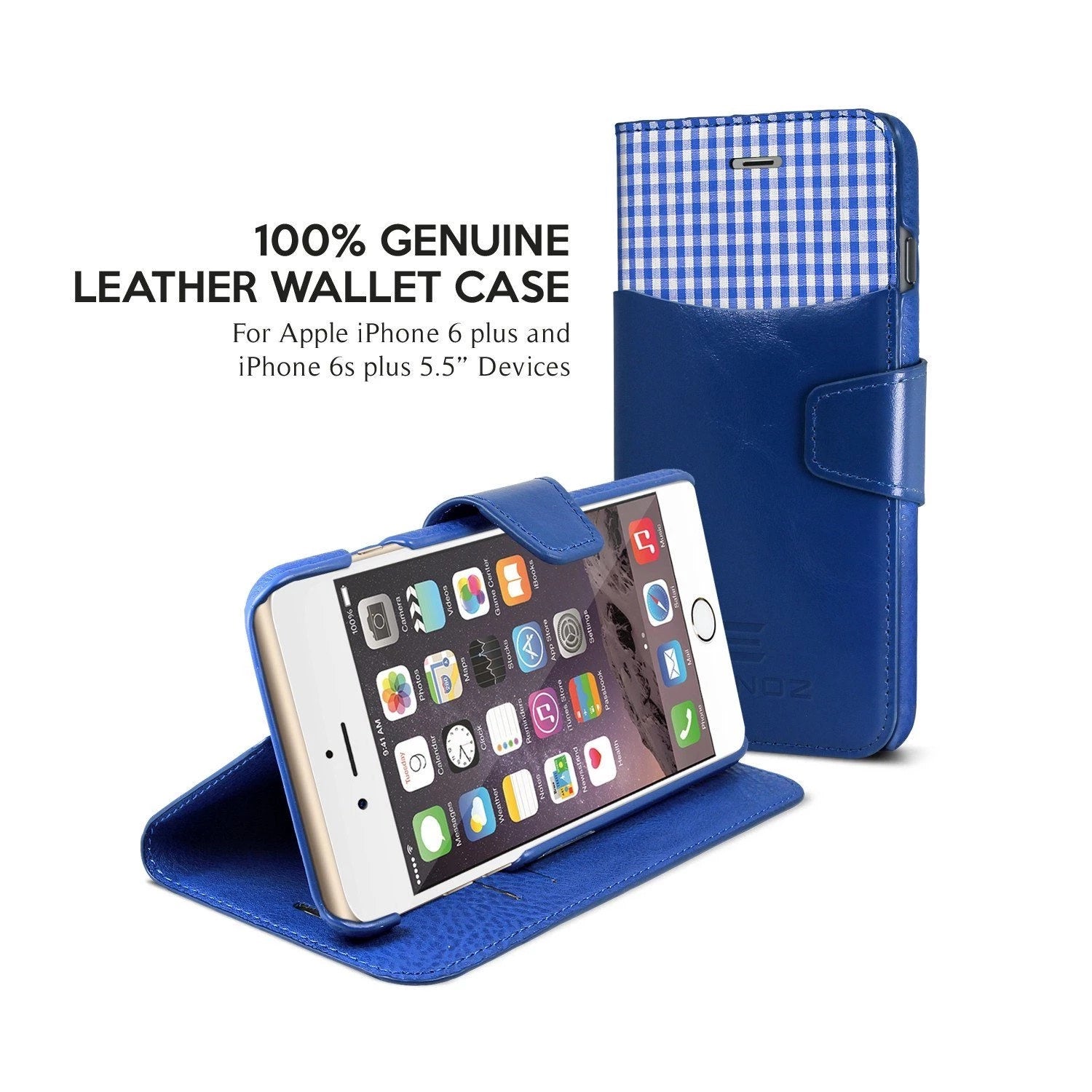 Exinoz iPhone 6S Plus Case, 100% Genuine Leather Wallet Case [BLUE] - For Apple iPhone 6 Plus and iPhone 6S Plus 5.5" Devices - Exinoz