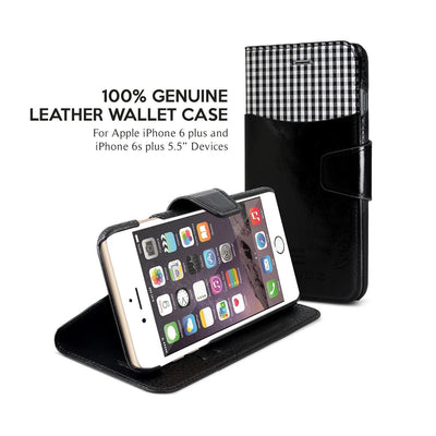 Exinoz iPhone 6S Plus Case, 100% Genuine Leather Wallet Case [BLACK] - For Apple iPhone 6 Plus and iPhone 6S Plus 5.5" Devices - Exinoz