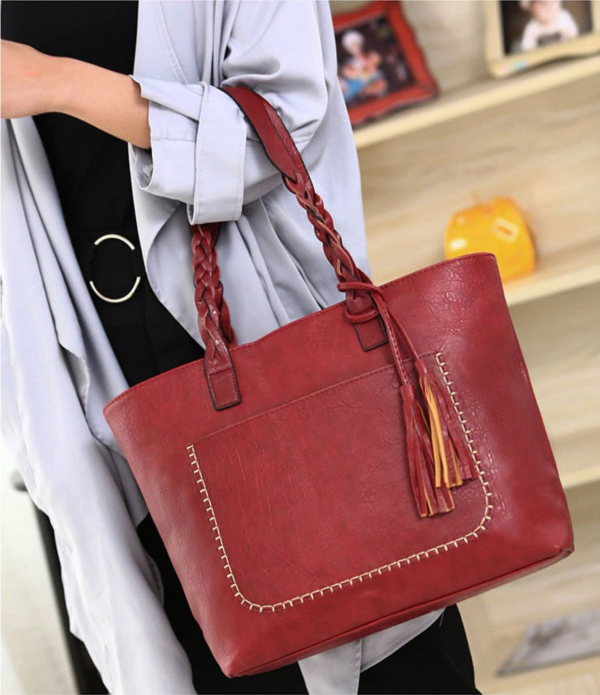 Vintage Women Leather Shoulder Bag Large - Exinoz