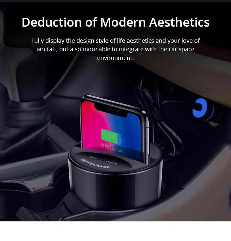 10W Car Wireless Charger Cup with USB Output - Exinoz