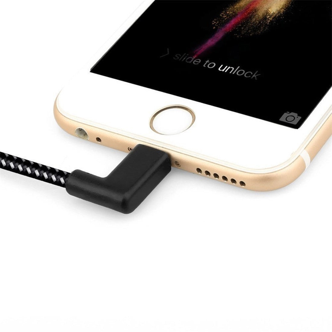2A Right Angle Lightning Cable Charger 90 Degree Woven Lead for iPhone - Exinoz