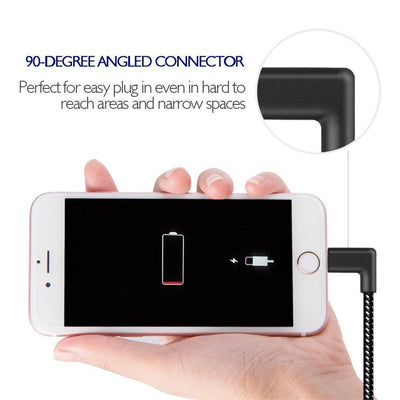2A Right Angle Lightning Cable Charger 90 Degree Woven Lead for iPhone - Exinoz