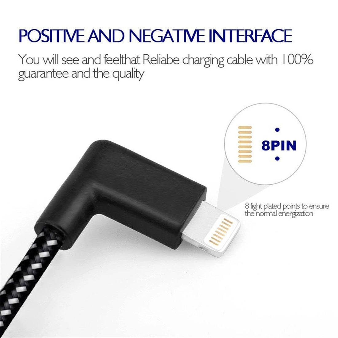 2A Right Angle Lightning Cable Charger 90 Degree Woven Lead for iPhone - Exinoz