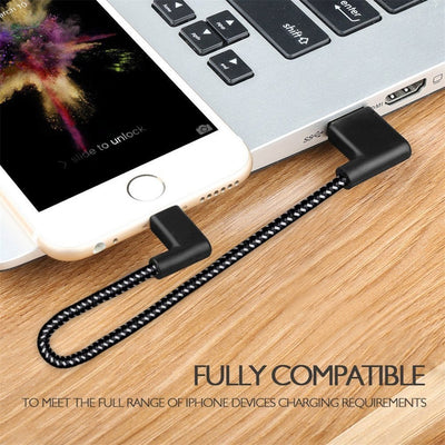 2A Right Angle Lightning Cable Charger 90 Degree Woven Lead for iPhone - Exinoz