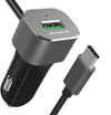 Exinoz Car Charger with Integrated Type C and Lightning Cable with USB A Port - Exinoz