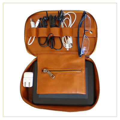 Tech Organizer Kit | Stores and Protects your Devices and Accessories I Perfect Fit & Elegant Design [Brown] - Exinoz