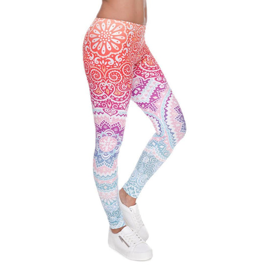 Women Fashion Aztec Round Ombre Leggings - Exinoz
