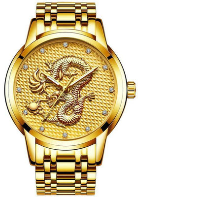 Luxury Gold Dragon Sculpture Quartz Watch For Men - Exinoz