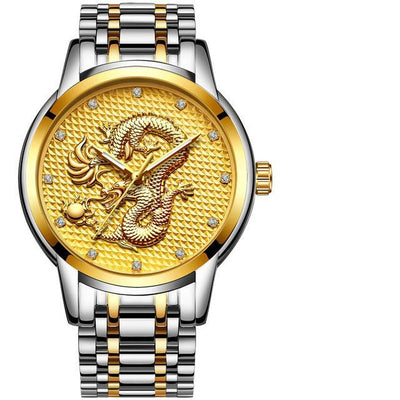 Luxury Gold Dragon Sculpture Quartz Watch For Men - Exinoz