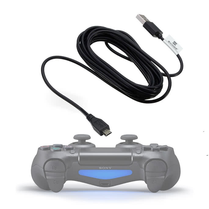 EXINOZ® 13ft Charging Cable for PS4 DualShock and Xbox One Controller | Ideal Length USB Cord for Playstation 4 and Xbox I High-Quality Cable with 1-Year Replacement Warranty (Black) - Exinoz