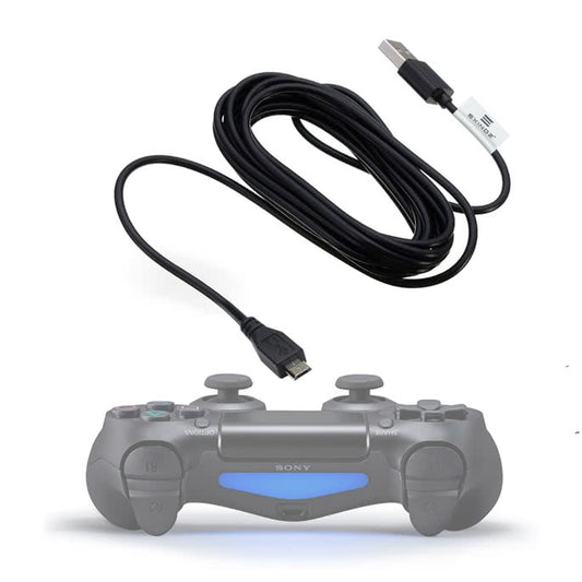 EXINOZ® 13ft Charging Cable for PS4 DualShock and Xbox One Controller | Ideal Length USB Cord for Playstation 4 and Xbox I High-Quality Cable with 1-Year Replacement Warranty (Black) - Exinoz
