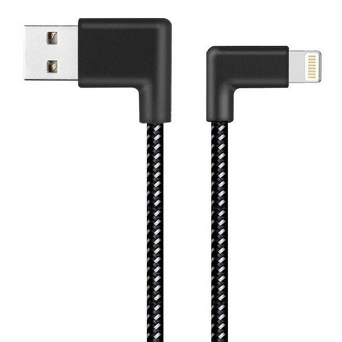 2A Right Angle Lightning Cable Charger 90 Degree Woven Lead for iPhone - Exinoz