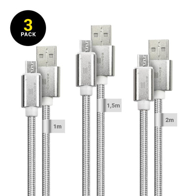 EXINOZ Micro USB Cable Charger [3-Pack Bundle] 2.4A High Speed Android Charger Cable-Premium Triple Braided Nylon Micro USB Charger for Samsung Galaxy S6/S7/S4/S3, Sony, LG, HTC, Nexus, Kindle, PS4 and More - Exinoz