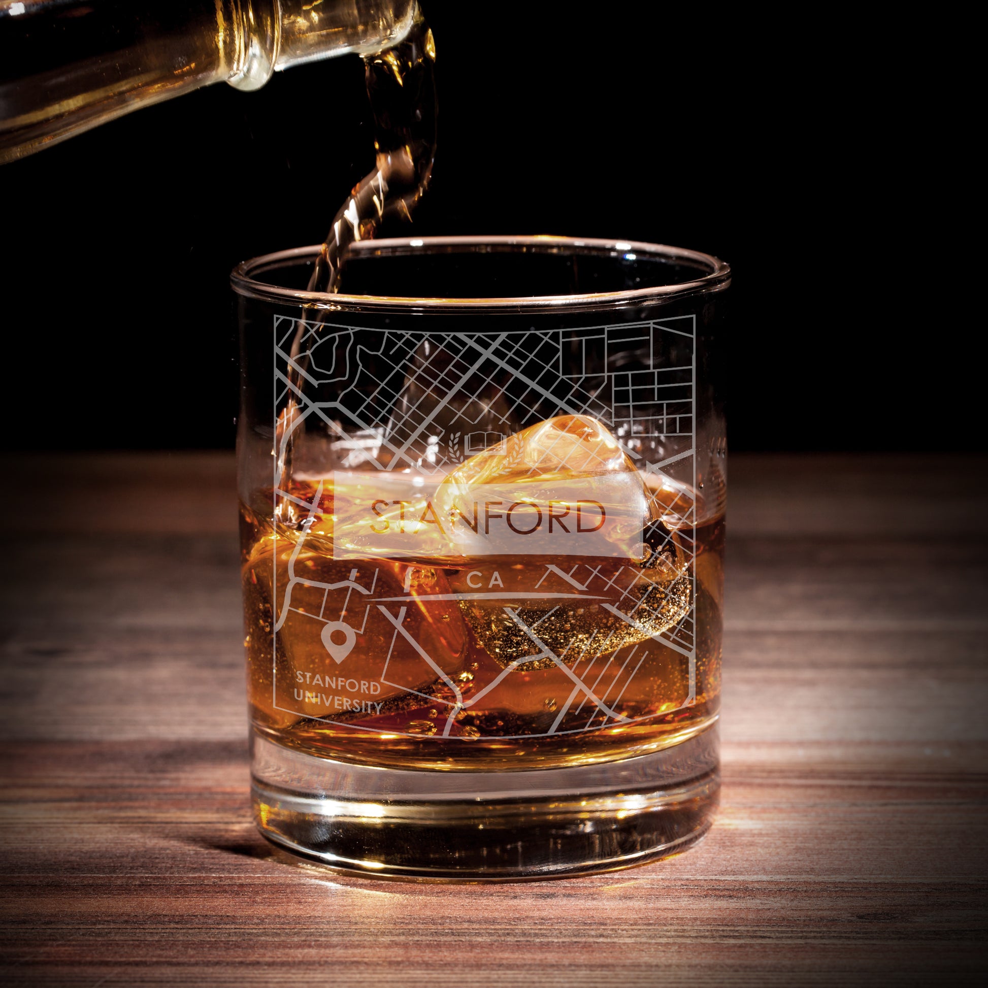 STANFORD CA ETCHED CITY MAP GLASSES (Set of Two) - Exinoz