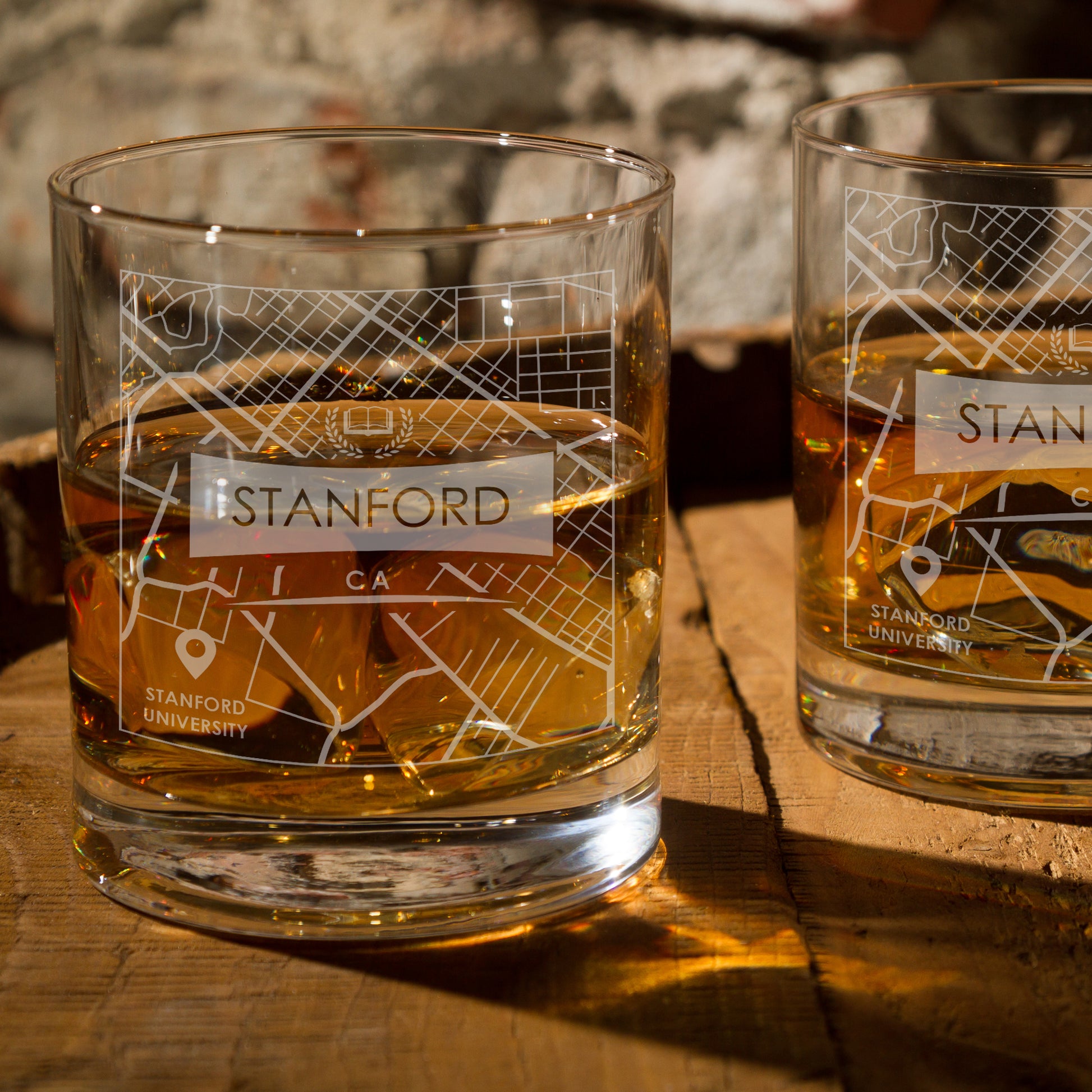 STANFORD CA ETCHED CITY MAP GLASSES (Set of Two) - Exinoz