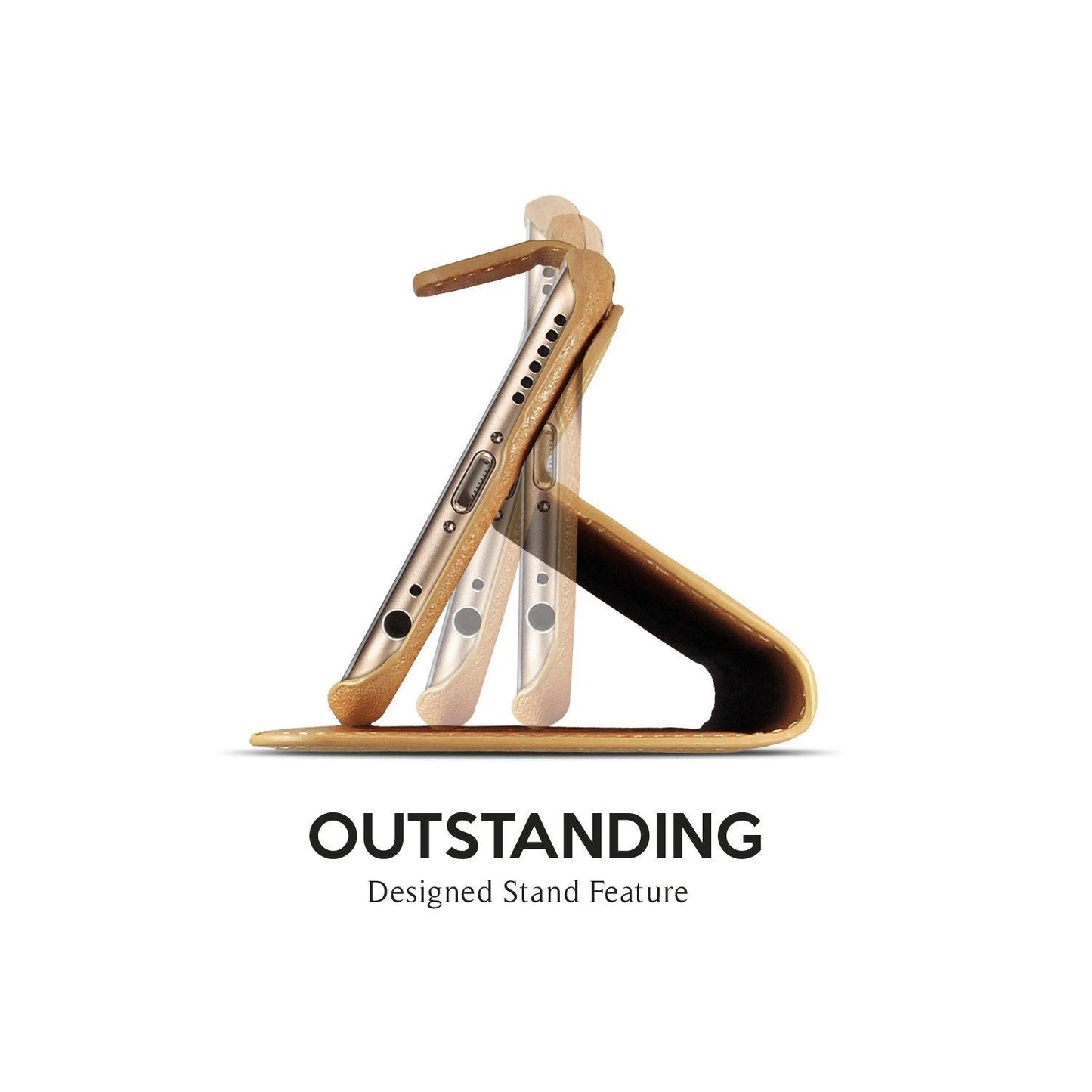 Exinoz iPhone 6S Plus Case, 100% Genuine Leather Wallet Case [LIGHT BROWN] - For Apple iPhone 6 Plus and iPhone 6S Plus 5.5" Devices - Exinoz