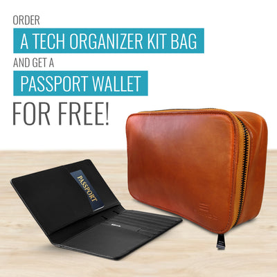EXINOZ Tech Organiser Kit Bag And RFID Leather Passport Wallet (Limited Offer Bundle) - Exinoz