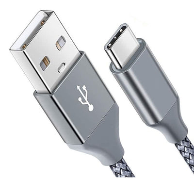 Exinoz USB Type C câble USB C vers USB A | en nylon tressé Cordon de chargeur rapide usb Certifié pour Samsung Galaxy S8 S9 Note 8 Note 9 Nintendo Switch, MacBook, Google Pixel 2 m gris (Paquet de 1) - Exinoz