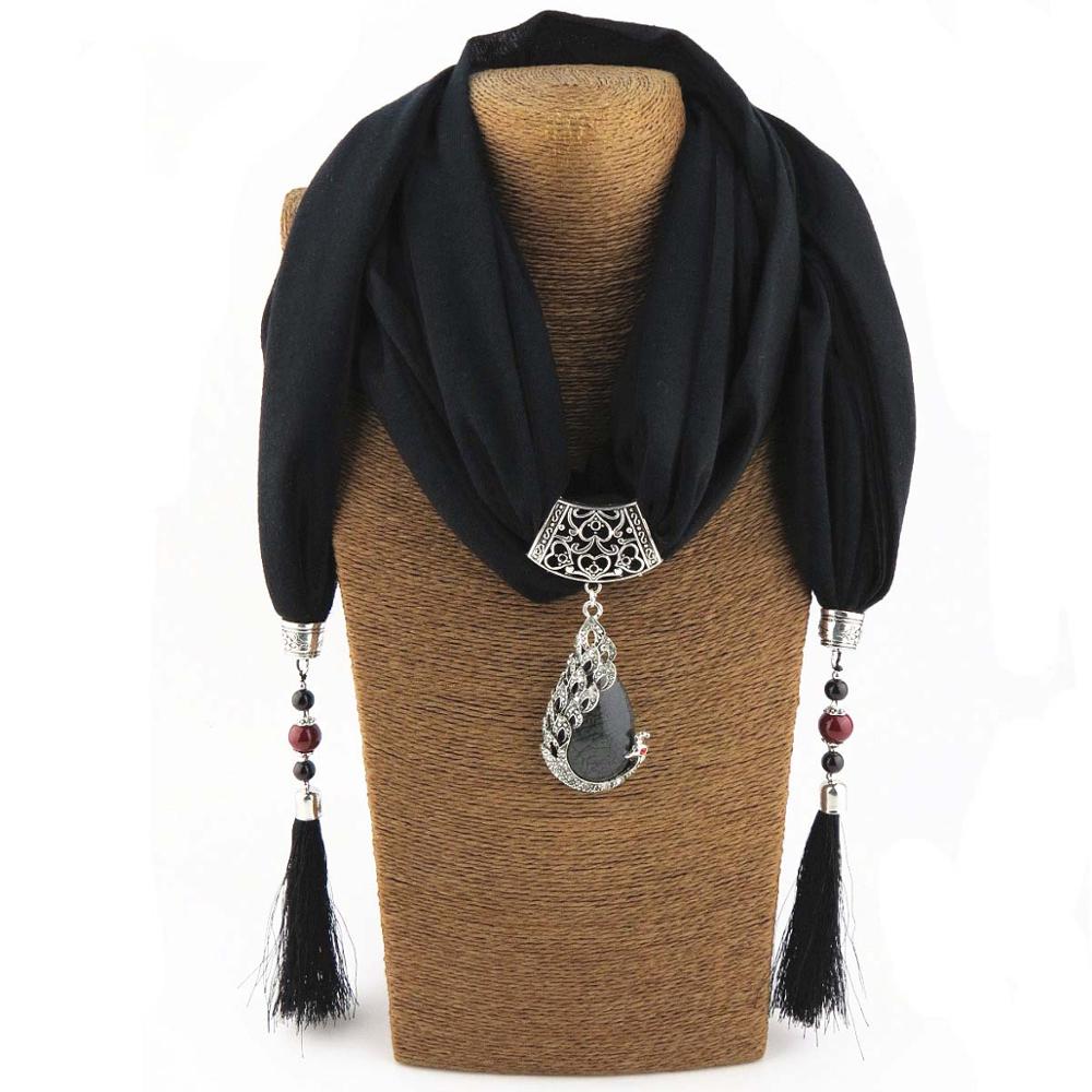 Necklace Scarf with pendant Fringe tassel and beads - Exinoz