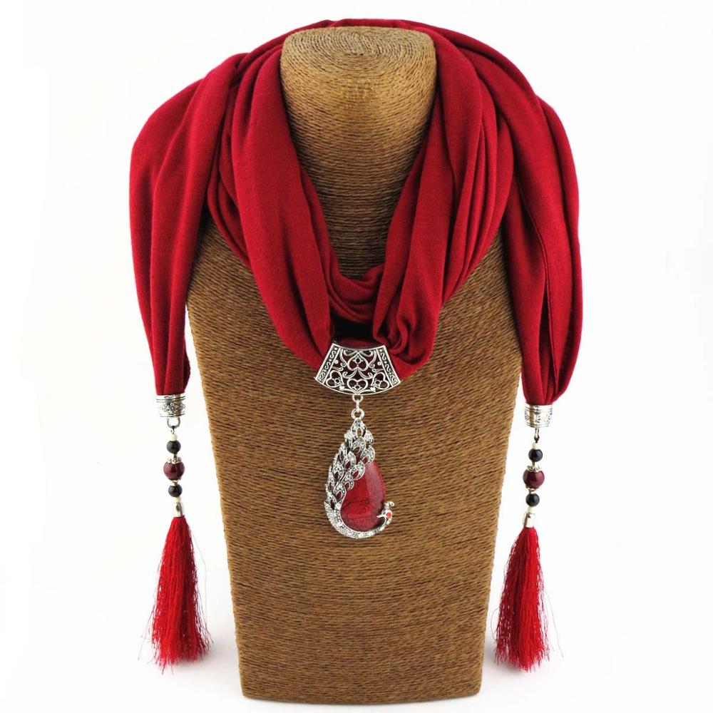 Necklace Scarf with pendant Fringe tassel and beads - Exinoz