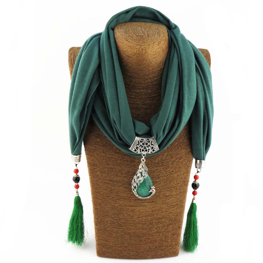 Necklace Scarf with pendant Fringe tassel and beads - Exinoz