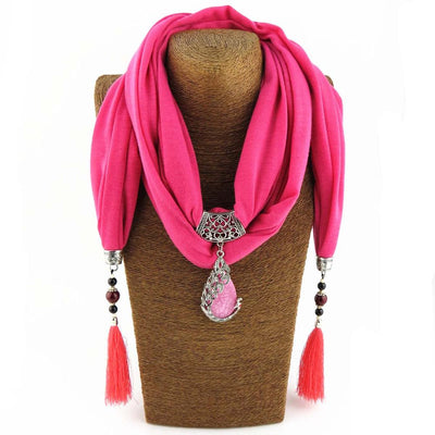 Necklace Scarf with pendant Fringe tassel and beads - Exinoz