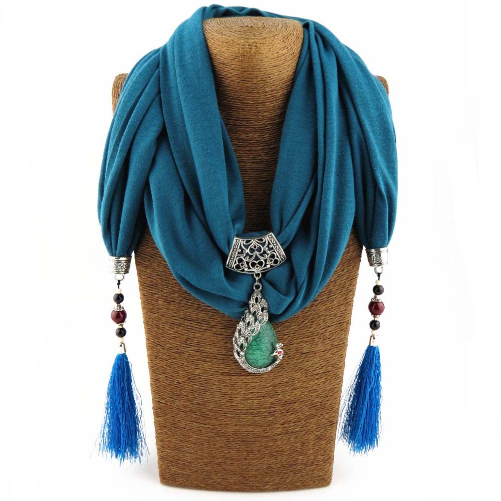 Necklace Scarf with pendant Fringe tassel and beads - Exinoz