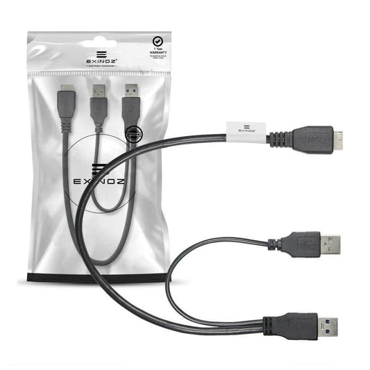 Exinoz Ultra Fast USB 3.0 Y Cable - Seagate Expansion 1TB & 2TB, Samsung M3, Toshiba, WD Elements External Hard Drive - Exinoz
